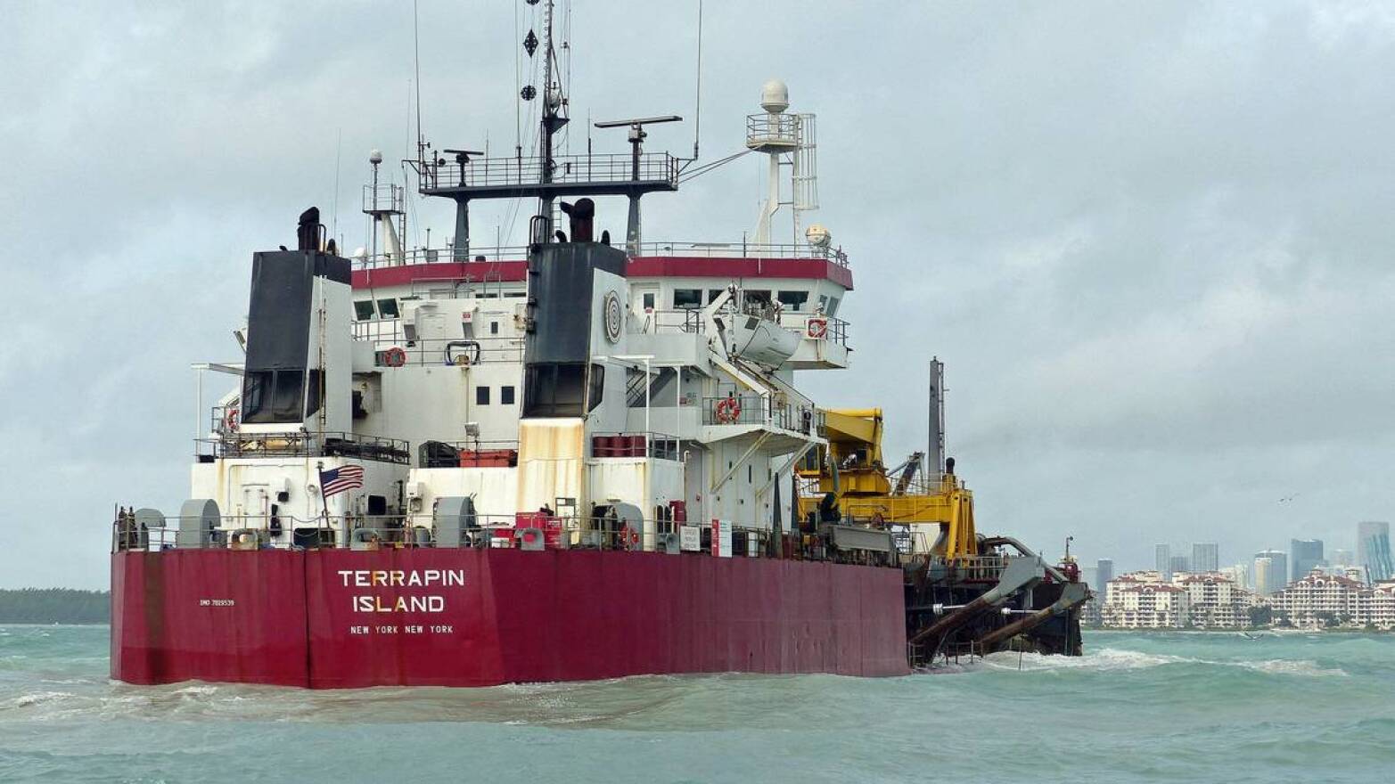 The Terrapin Island carried sand and rocks scooped from the bottom of the channel leading to Port Miami about a mile and a half offshore.